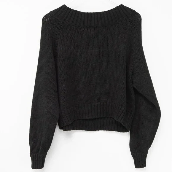 Carbon38 Slouchy Knit Sweater Off The Shoulder Relaxed Black Size Medium - Picture 2 of 6
